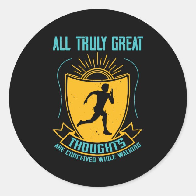 Sticker Rond Running - De grandes pensées sont conçues (Devant)