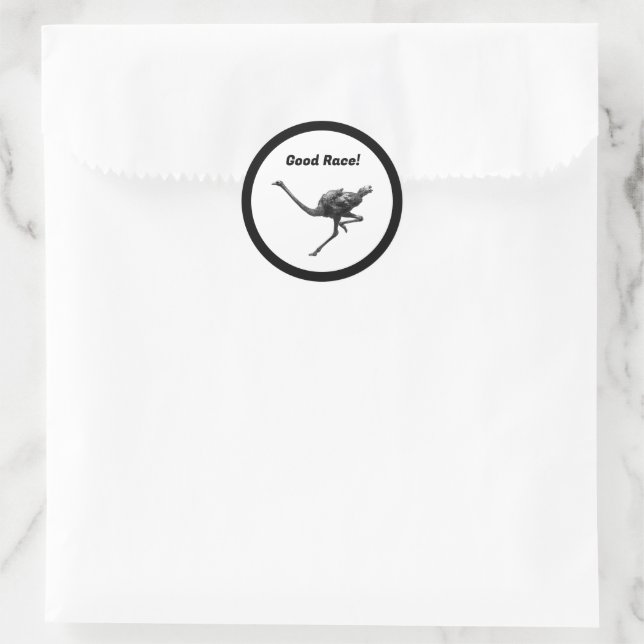 Sticker Rond Running Ostrich Ink Sketch, Athlete Cool Oiseaux (Sac)