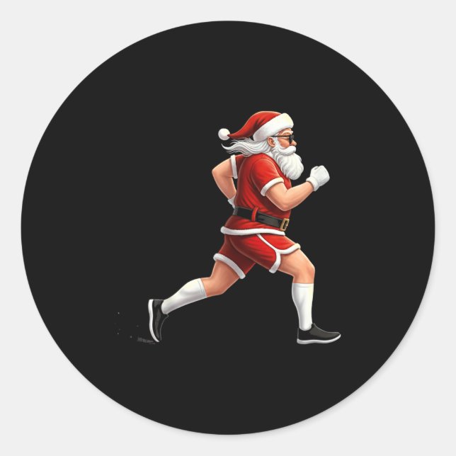 Sticker Rond Running Santa Christmas Graphic Runner Run Maratho (Devant)