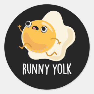 Sticker Rond Runny Yolk Funny Food Oeuf Pun Dark BG