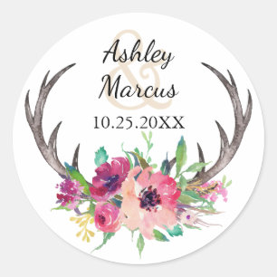 Sticker Rond Russe Antlers Boho Floral Allure Mariage