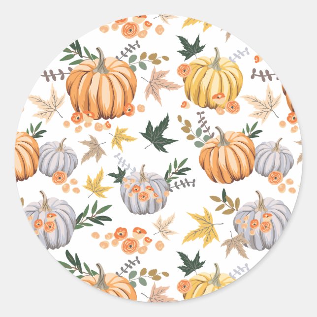 Sticker Rond Russe Automne Harvest Citrouille Motif Thanksgivin (Devant)