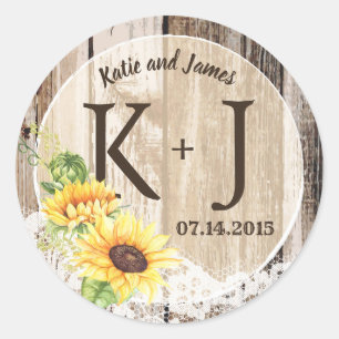 Sticker Rond Russe Boho Sunflower Lace Monogramme Mariage