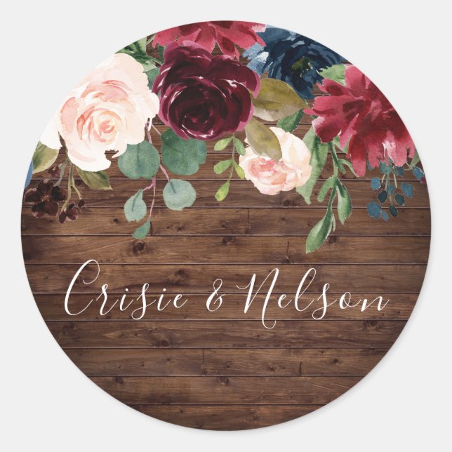 Sticker Rond Russe Bourgogne Floral Mariage (Devant)