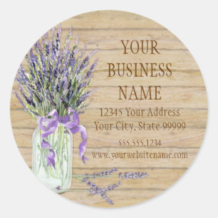 Sticker Rond Russe Country Mason Jar French Lavender Bouquet