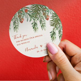 Sticker Rond Russe Feuilles verts Red Berries Mariage de Noël