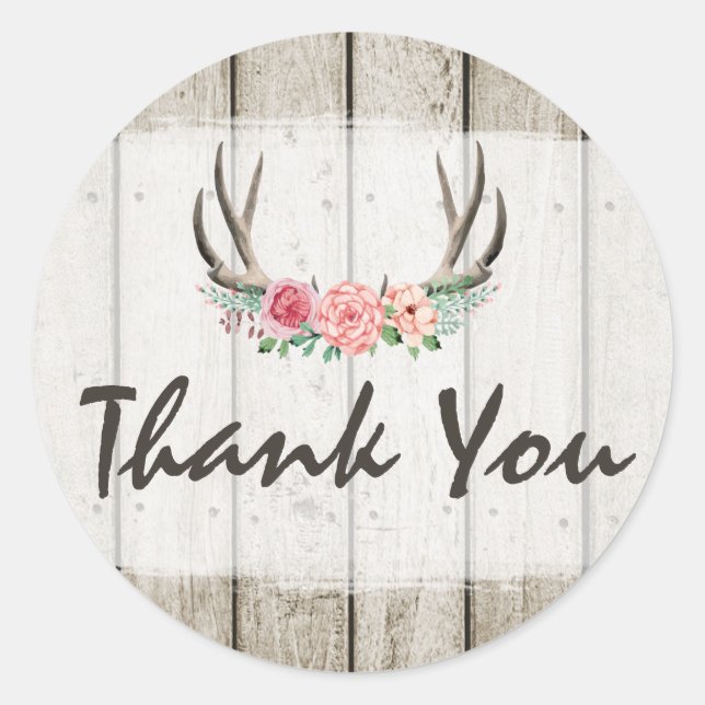 Sticker Rond Russe Floral Antlers Shabby Chic Rose Merci (Devant)