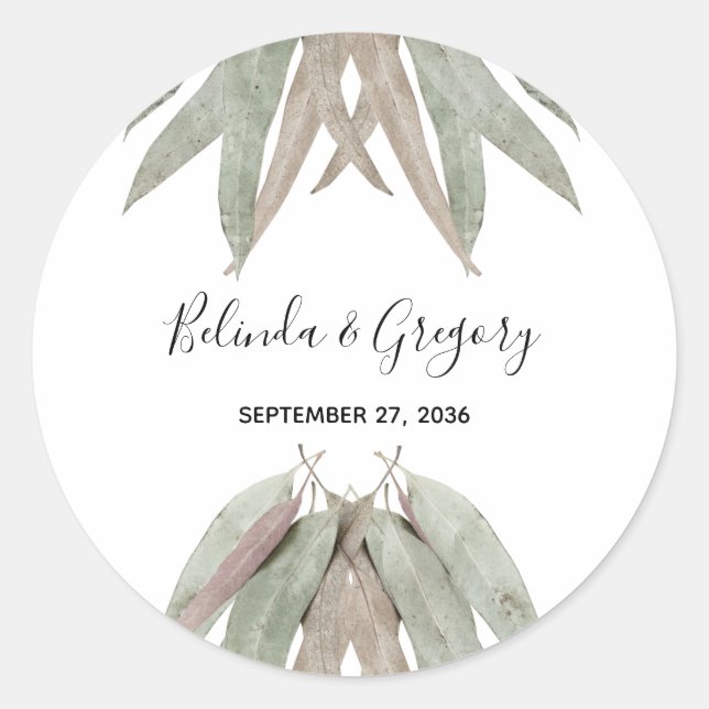 Sticker Rond Russe Mariage feuille Eucalyptus (Devant)