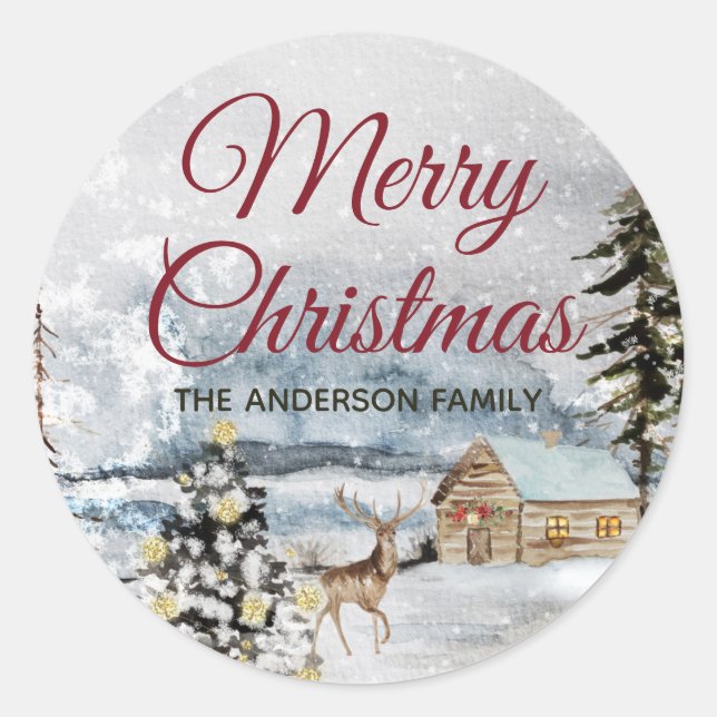 Sticker Rond Russe Merry Christmas Forest Deer (Devant)
