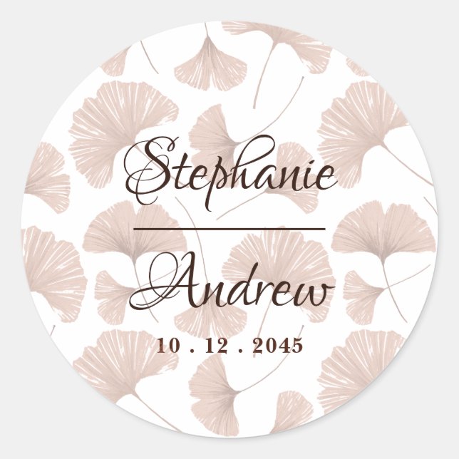 Sticker Rond Russe Terracotta Beige Ginkgo Mariage feuille (Devant)