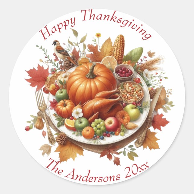 Sticker Rond Russe Thanksgiving Citrouille Aquarelle Automne (Devant)
