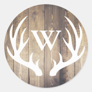Sticker Rond Russe White Deer Antlers Barne Wood Lettre initial