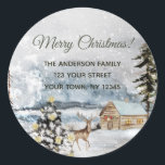 Sticker Rond Russe Winter Forest Christmas Tree Deer Adresse<br><div class="desc">Ajoutez la touche parfaite à vos enveloppes de vacances avec nos Stickers d'adresse pour cerfs de forêt rustique d'hiver! Personnalisez avec votre propre message et/ou adresse pour créer un autocollant d'une nature qui impressionne votre famille et vos amis.</div>