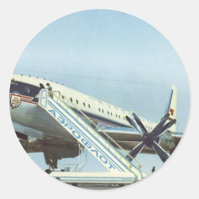Sticker Rond RUSSIE Aeroflot Tu 114 AIRLINER (Devant)