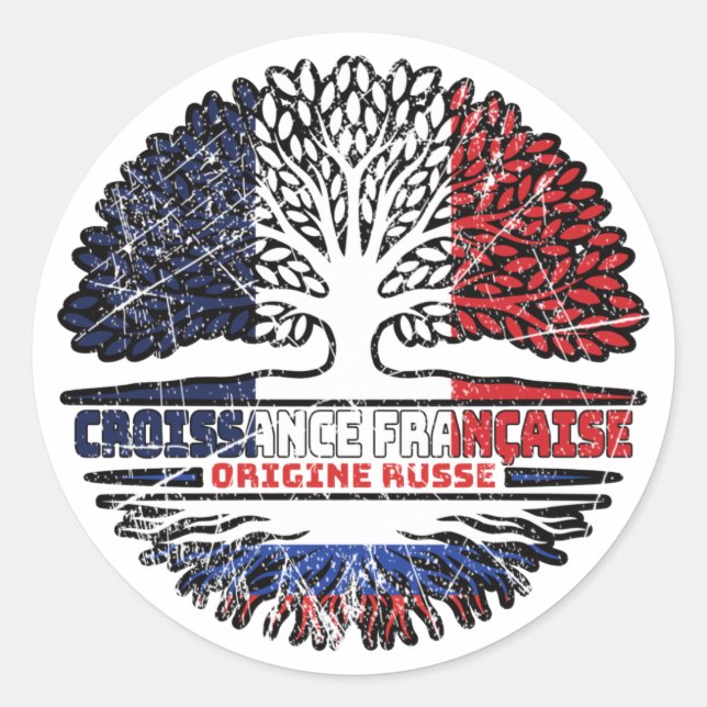 Sticker Rond Russie Russie France drapeau des racines de l'arbr (Devant)
