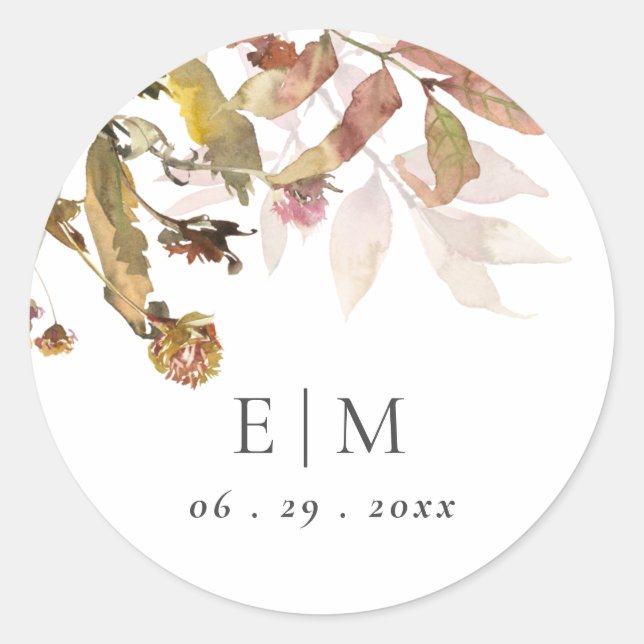 Sticker Rond Rust Orange Fall Tree Feuille Monogramme Mariage (Devant)
