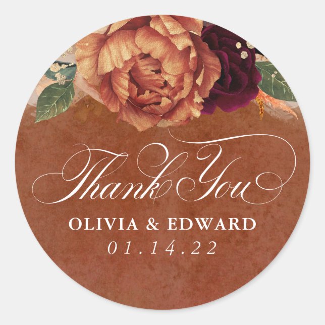 Sticker Rond Rust Terracotta Floral Pampas Grass Merci (Devant)