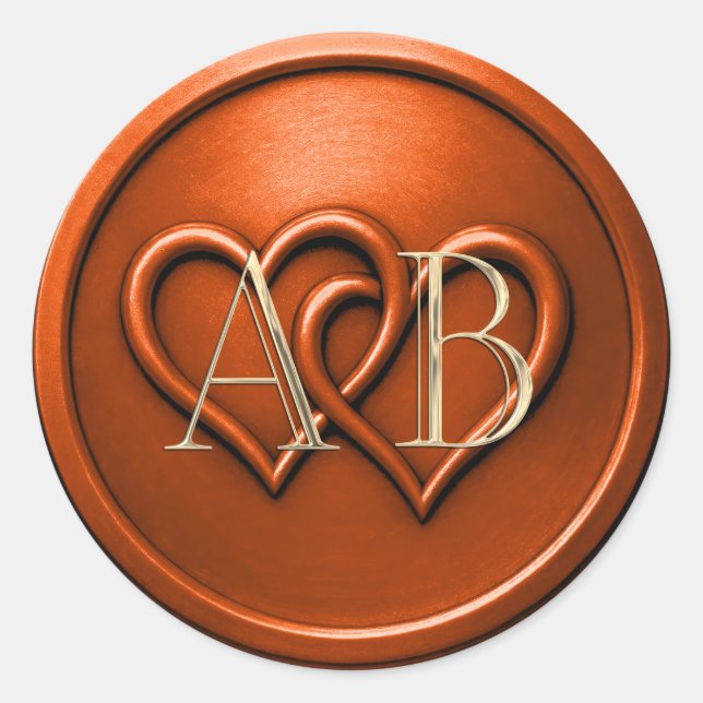 Sticker Rond Rust Two Hearts Intertwined Monogram Wedding (Devant)