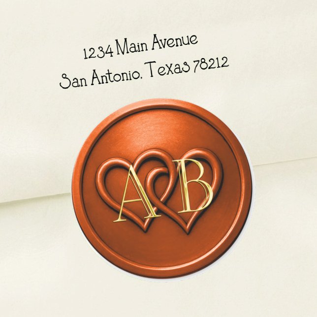 Sticker Rond Rust Two Hearts Intertwined Monogram Wedding (Créateur téléchargé)
