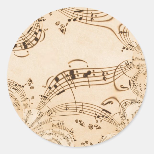 Sticker Rond Rustic Antique Musical Notes (Devant)