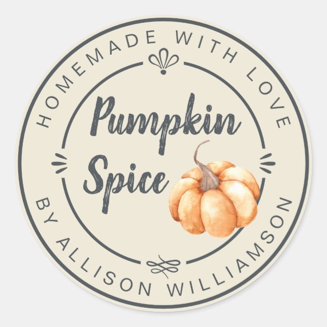 Sticker Rond Rustic Antique White Pumpkin Spice Homemade (Devant)
