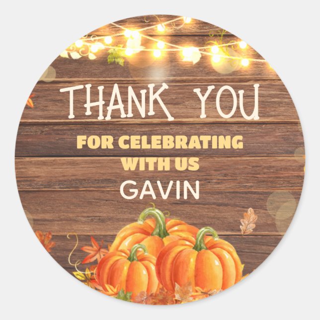 Sticker Rond Rustic Autumn Pumpkin Patch Birthday (Devant)