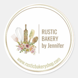Sticker Rond Rustic Bakery Chef cercle encadré joli logo cuisin