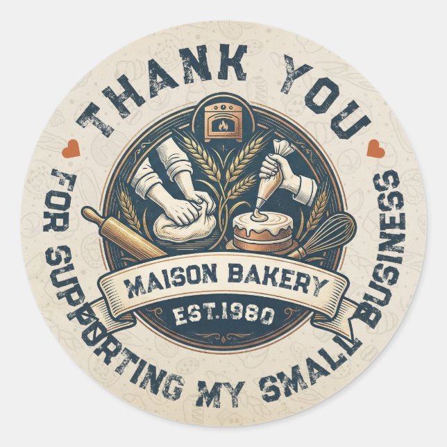 Sticker Rond Rustic Bakery Store Pastry Dessert Sweet Thank You (Devant)