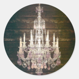 Sticker Rond Rustic Barn Wood purple french chandelier