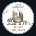 Sticker Rond Rustic Boho Country Wild West Boy Douche<br><div class="desc">Western Rustic Boho Little Cowboy Baby shower</div>