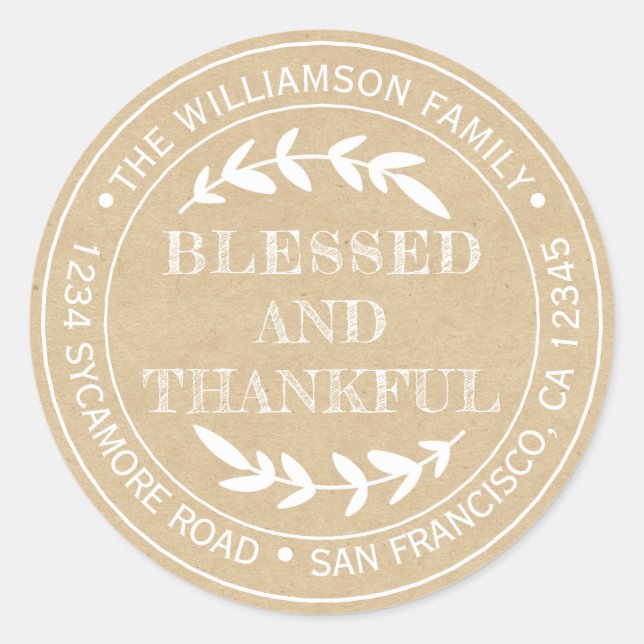 Sticker Rond Rustic Bon thanksgiving Adresse de retour Kraft (Devant)
