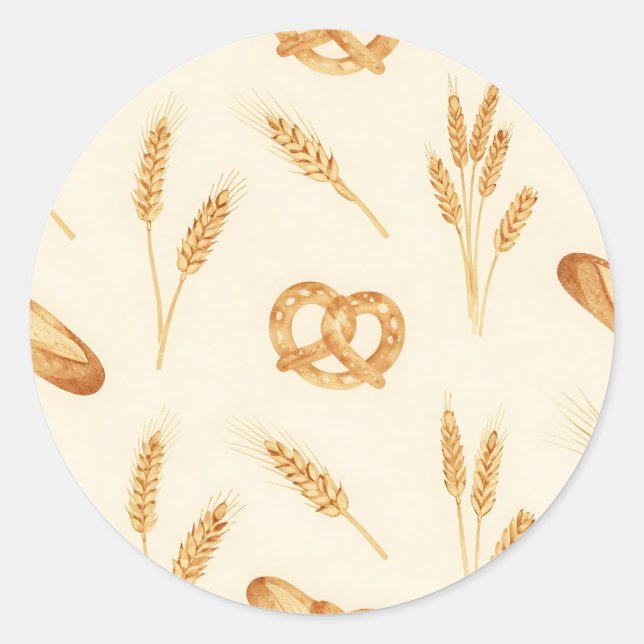 Sticker Rond Rustic Bread & Wheat Seamless Pattern (Devant)