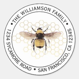 Sticker Rond Rustic BumbleBee Round Adresse de retour