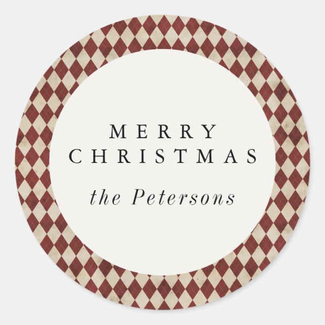 Sticker Rond Rustic Burgundy Argyle Holiday (Devant)