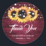 Sticker Rond Rustic Burgundy Sunflower Thank You Wedding Favor<br><div class="desc">Rustic burgundy and sunflower wedding favor/enveloppe broers idéal for a rustic country,  backyard,  garden or barn wedding inspecred by sunflower flowers.</div>
