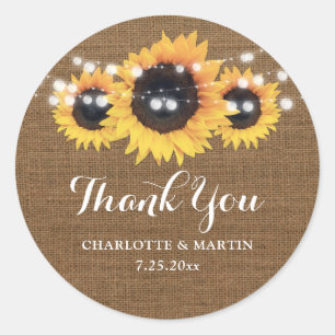 Sticker Rond Rustic Burlap Sunflower Wedding Favoriser