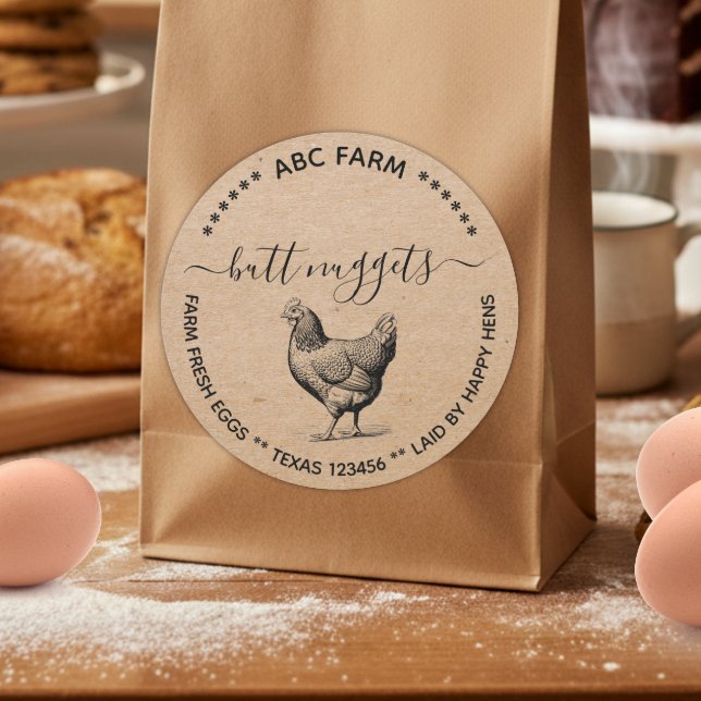 Sticker Rond Rustic Butt nuggets egg carton label (Créateur téléchargé)