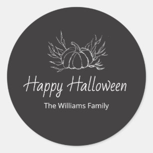 Sticker Rond Rustic Chalkboard Happy Halloween Simple Citrouill