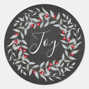 Sticker Rond Rustic Chalkboard Joy Noël Joyeux Fêtes