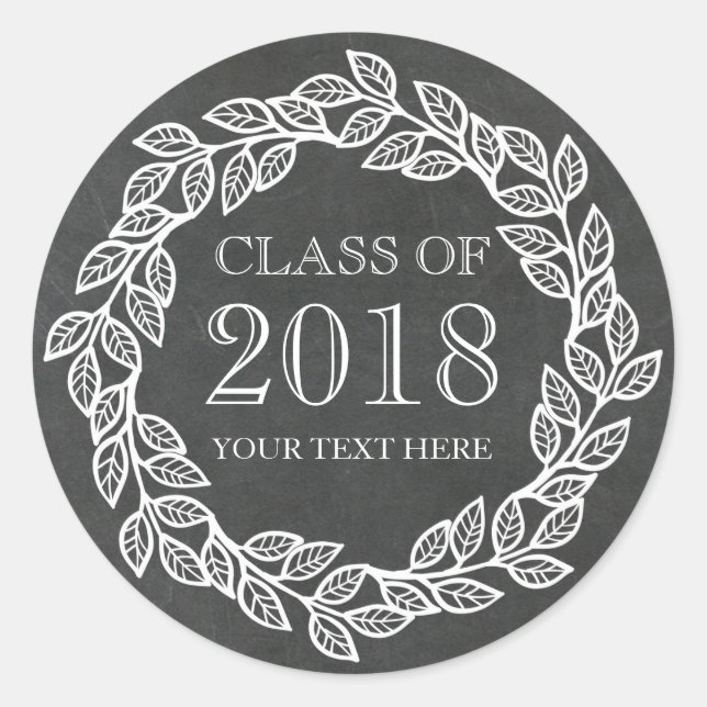 Sticker Rond Rustic Chalkboard Wreath Graduation Class of 2018 (Devant)