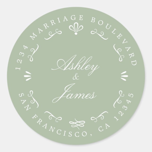 Sticker Rond Rustic Chic Custom Names Mariage Adresse de retour (Devant)