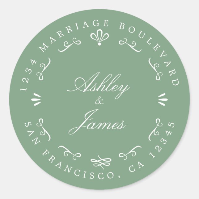 Sticker Rond Rustic Chic Future M. Mme Mariage Retour Adresse (Devant)