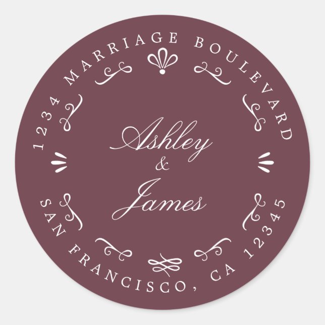 Sticker Rond Rustic Chic Future M. Mme Mariage Retour Adresse (Devant)