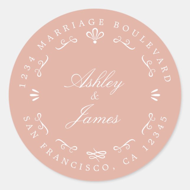 Sticker Rond Rustic Chic Future M. Mme Mariage Retour Adresse (Devant)