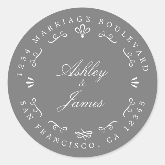 Sticker Rond Rustic Chic Future M. Mme Mariage Retour Adresse (Devant)