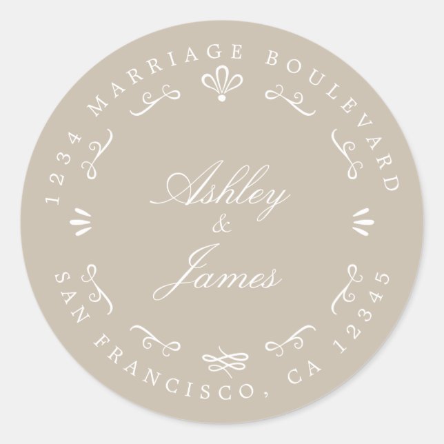 Sticker Rond Rustic Chic Future M. Mme Mariage Retour Adresse (Devant)