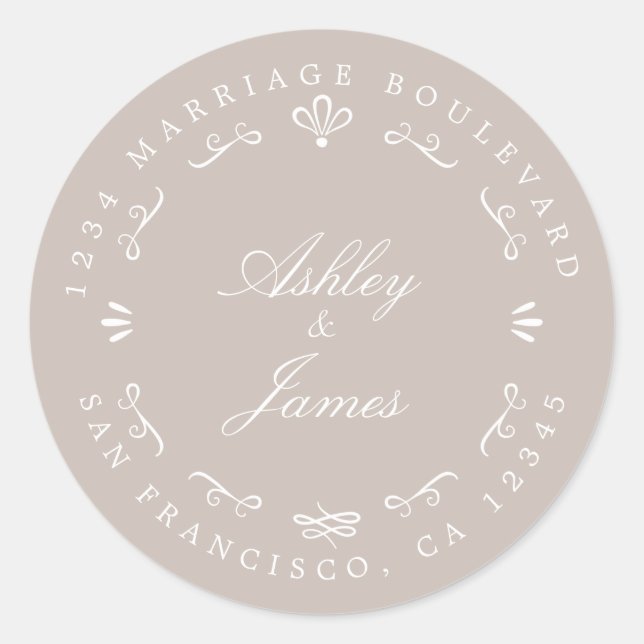 Sticker Rond Rustic Chic Future M. Mme Mariage Retour Adresse (Devant)