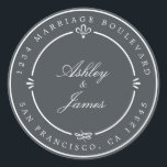 Sticker Rond Rustic Chic Future M. Mme Retour Adresse Hors-Noir<br><div class="desc">Chic, moderne et simple mariage retour adresse classique collant rond avec le texte le futur M et Mme en blanc élégant calligraphie manuscrite sur un arrière - plan non noir orné de lauriers et d'autres détails décoratifs rustiques. Ajoutez simplement votre nom et votre adresse. Conçu exclusivement pour vous par Happy...</div>