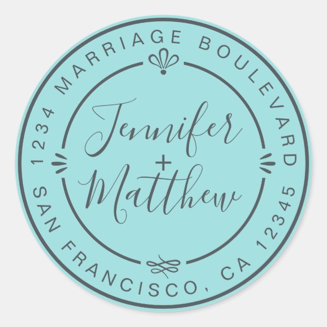 Sticker Rond Rustic Chic Mariage Adresse de retour Turquoise (Devant)