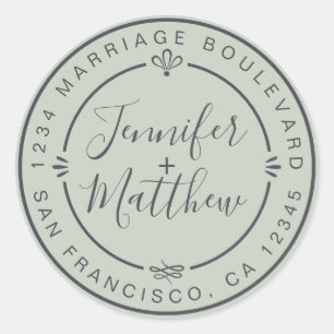 Sticker Rond Rustic Chic Mariage Monogramme Retourner Adresse G